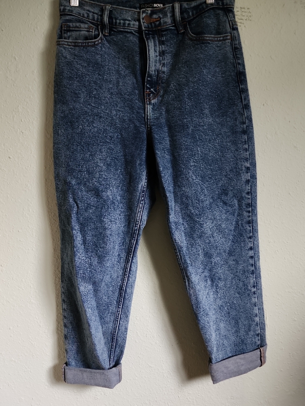 Fashion Nova Women's Acid Wash Boyfriend Jeans - Blue
